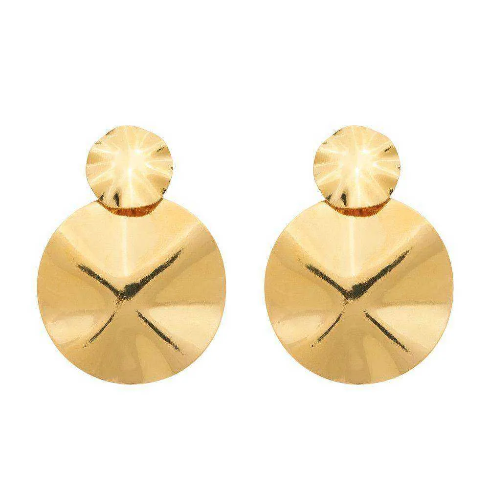 Brinco Dourado Orgânico Dois Círculos Amassados